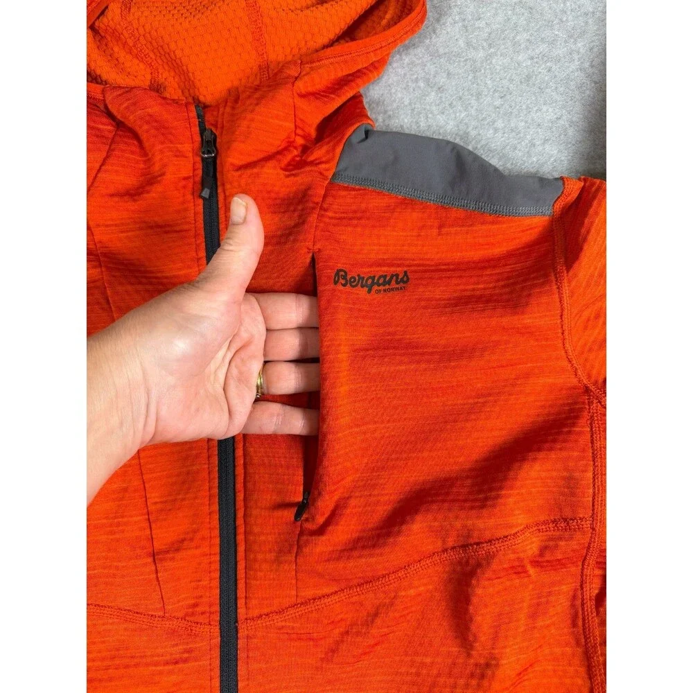 Bergans of Norway Jacket Womens Sz L Hooded Orange Full Zip 100% Recycled SKU160